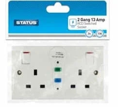 Status 2Gang RCD Switched Wall Socket 1s