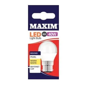 Maxim 6W=40W LED Round BC WW Prl 10s