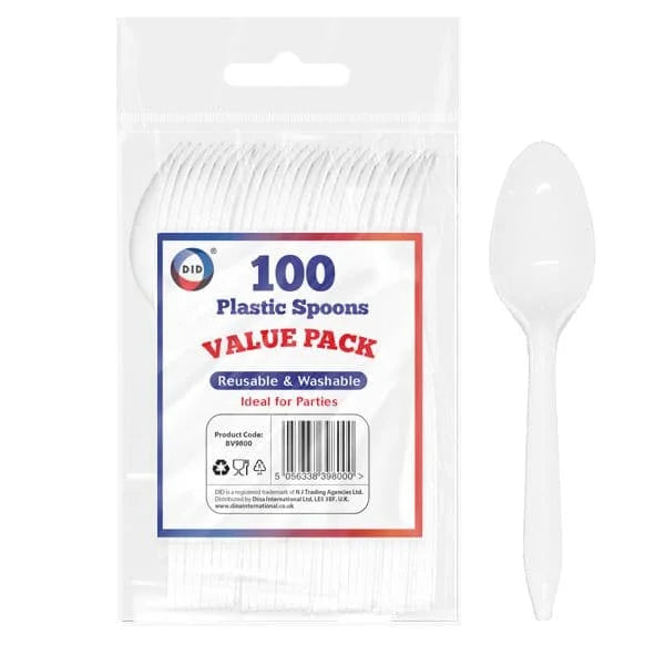 DID Reusable White Plastic Spoons 100s