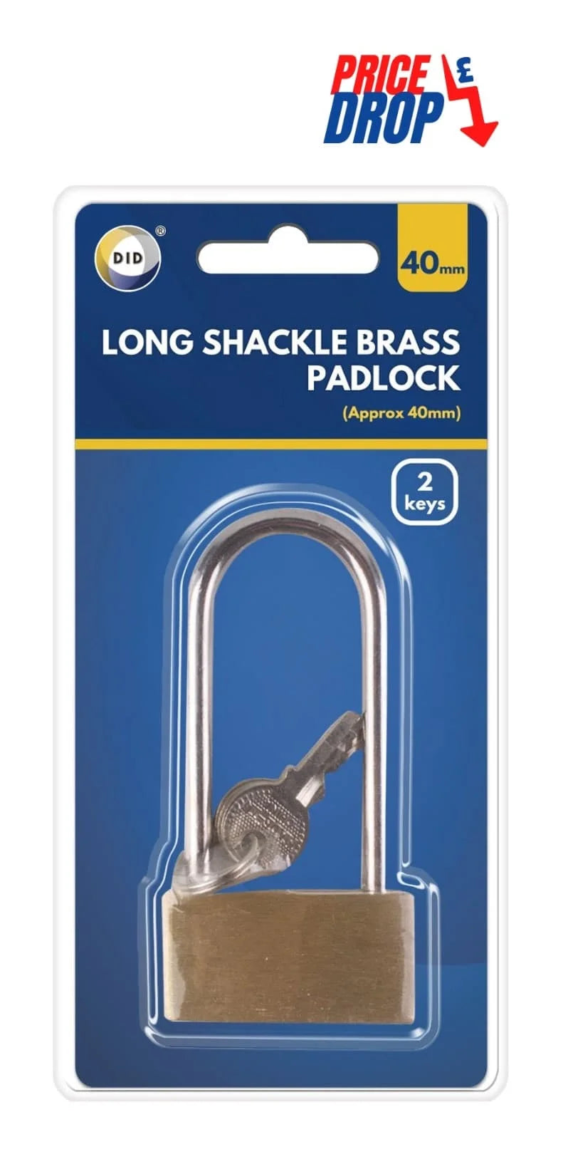 Dina Long Shackle Brass Padlock 40mm 1s