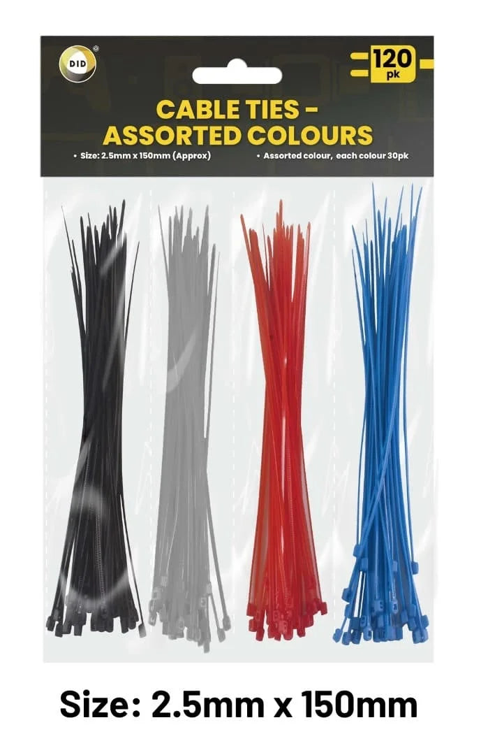 DID Assorted Colours Cable Ties 120 x 1s