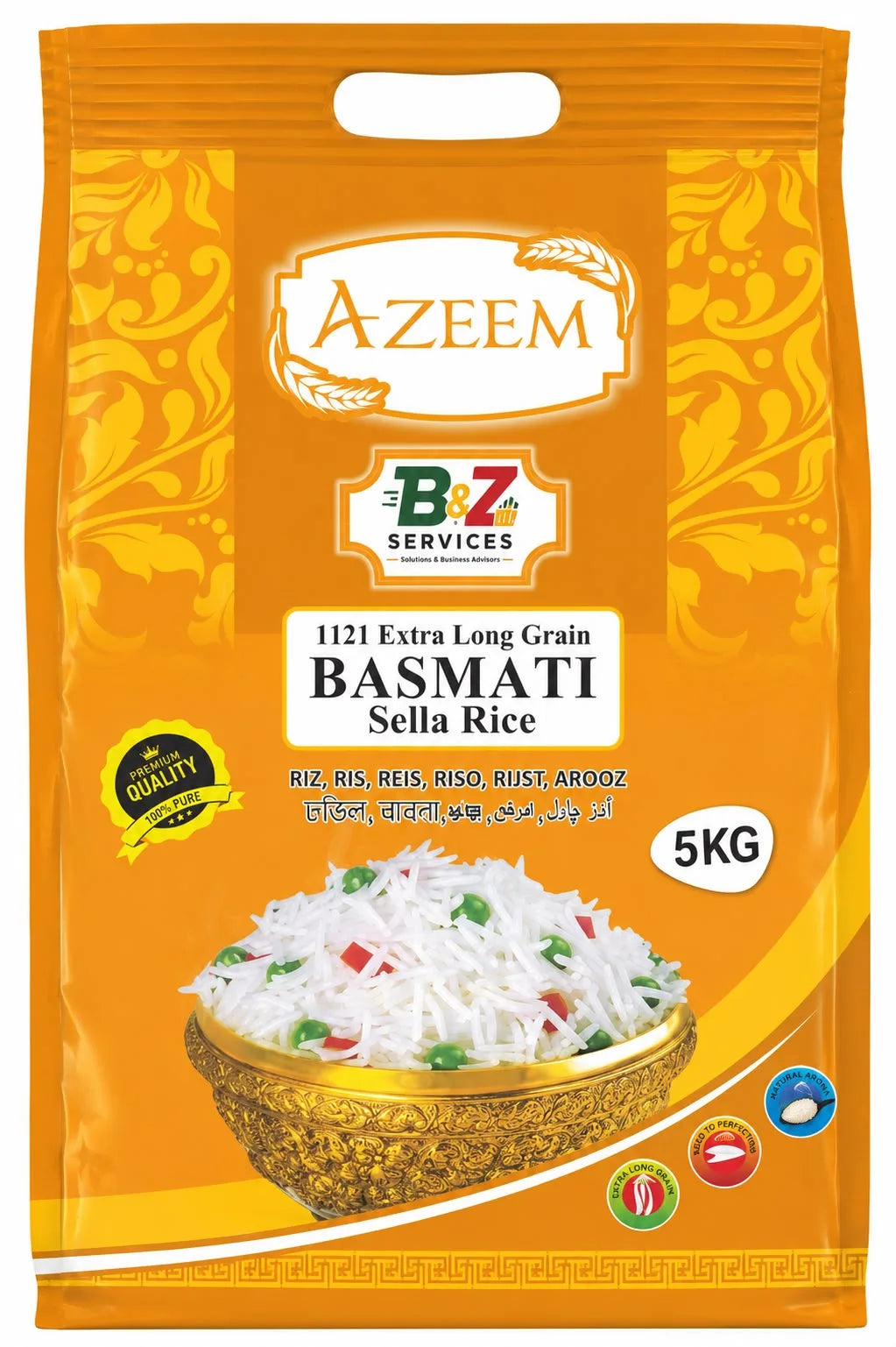 5KG - Basmati Sella Rice, Azeem 1121 Extra Long Grain