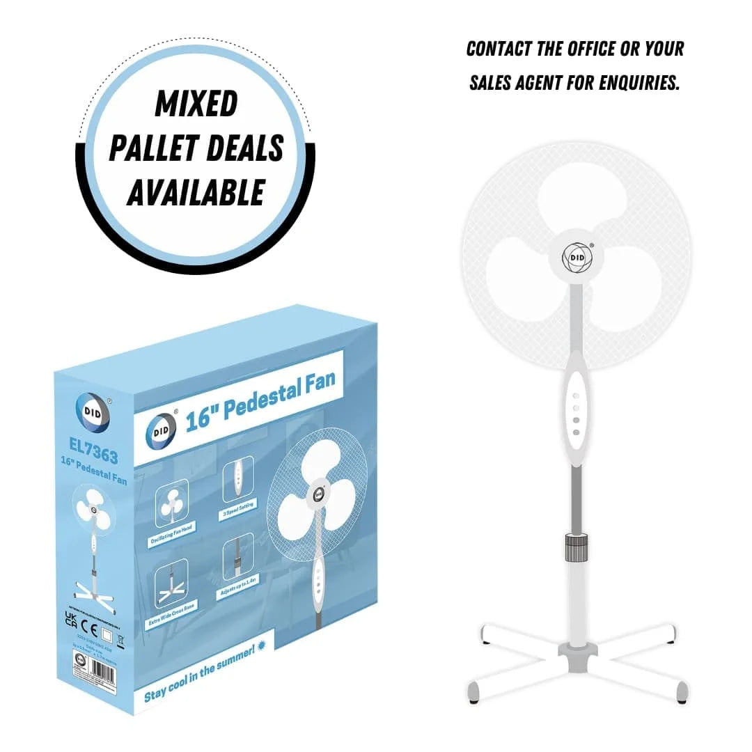 DID Pedestal Fan 16" Cross Base White 1s