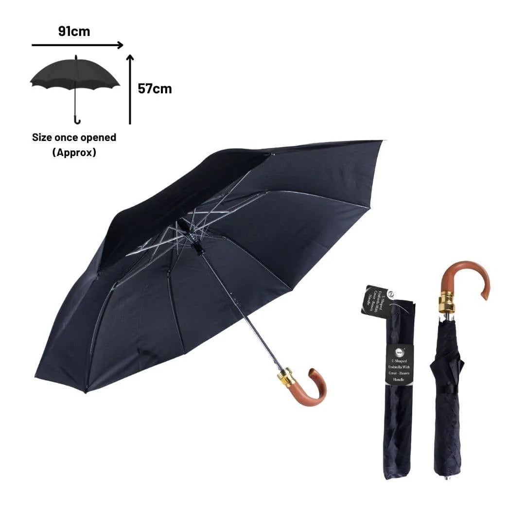 DID 53cm Mens U Shaped Umbrella Brown Handle 1s