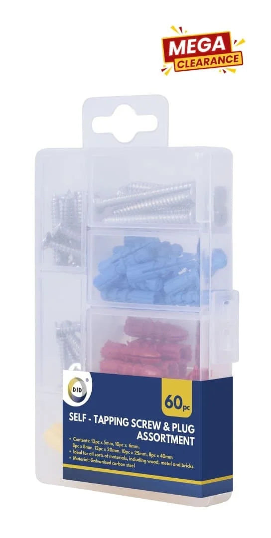 DID 60pcs Self Tapping Screw & Plug Assortment 60pcs