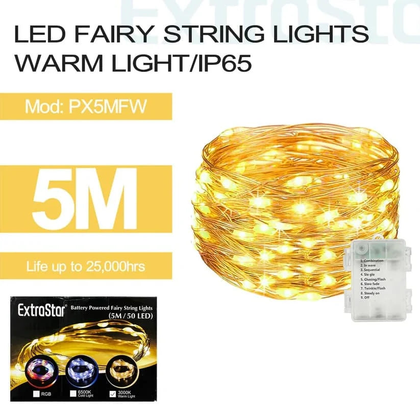 Extrastar 5M 3000K Warm Fairy String Lights 5m