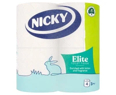 Nicky Elite White Toilet Rolls 3ply 10 x 4s