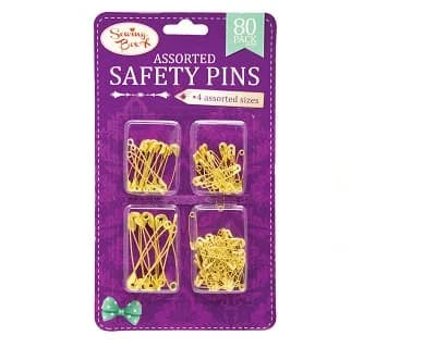 151 Saftey Pins 4 Assorted Sizes - Gold 48 x 150g