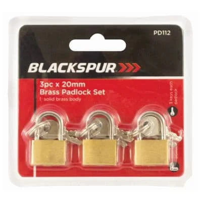 Blackspur Brass Padlock Set 20mm 3s