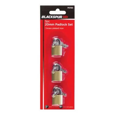 Blackspur Brass Plated Padlock Set 20mm 3s