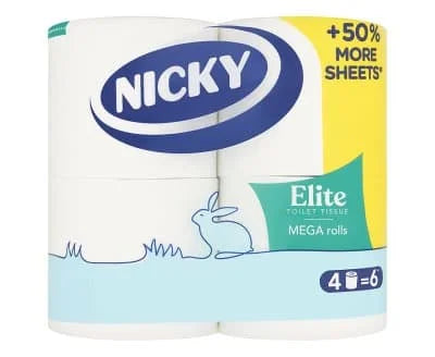 Nicky Elite 3ply Mega Toilet Rolls White 10 x 4pk