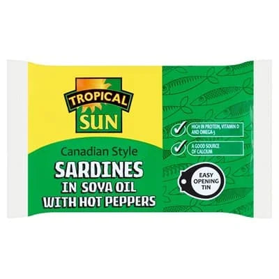 Tropical Sun Canadian Sardines In Soya Oil Pepper 12 x 106g