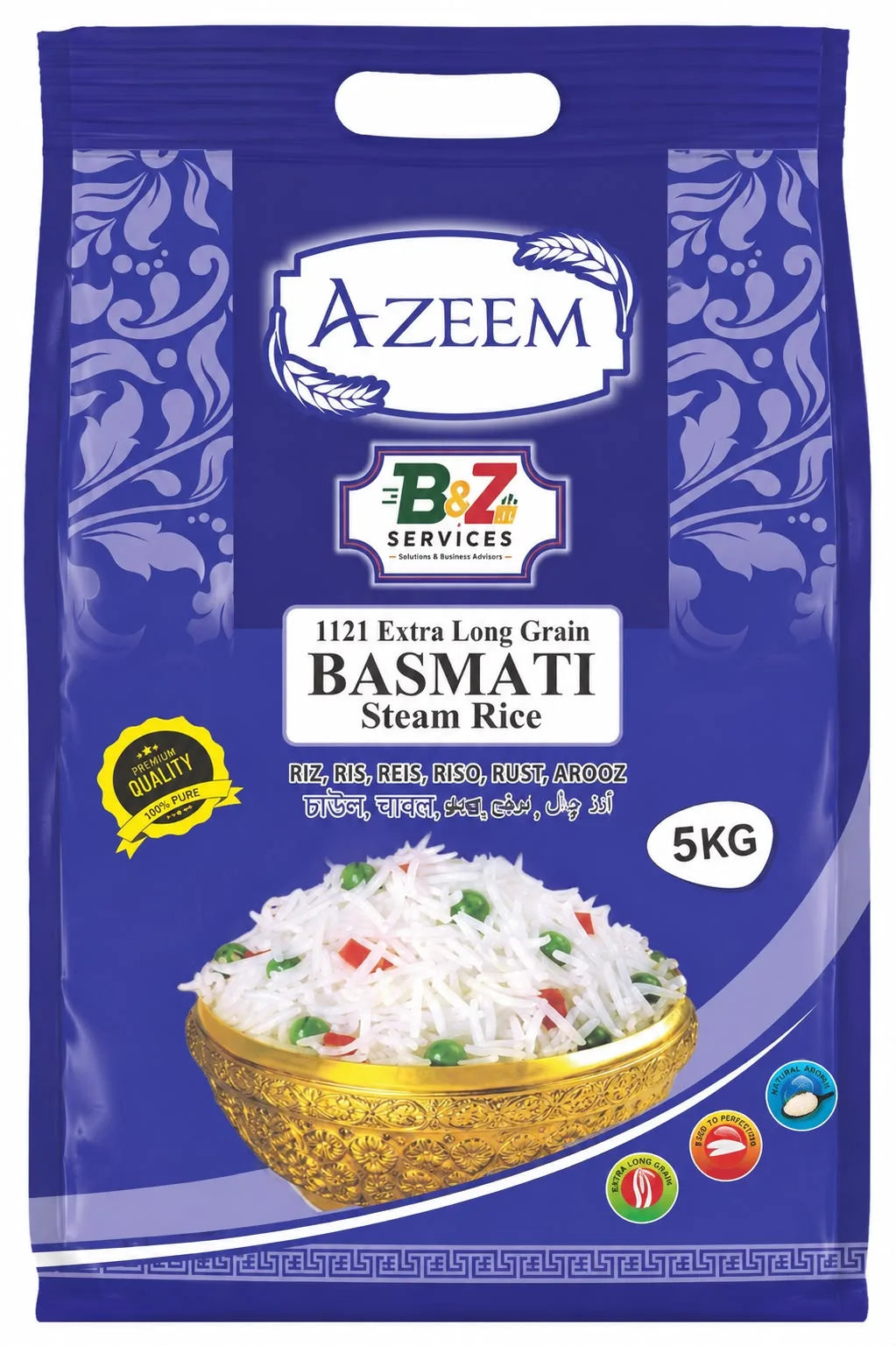 5KG - Basmati Steam Rice, Azeem 1121 Extra Long Grain