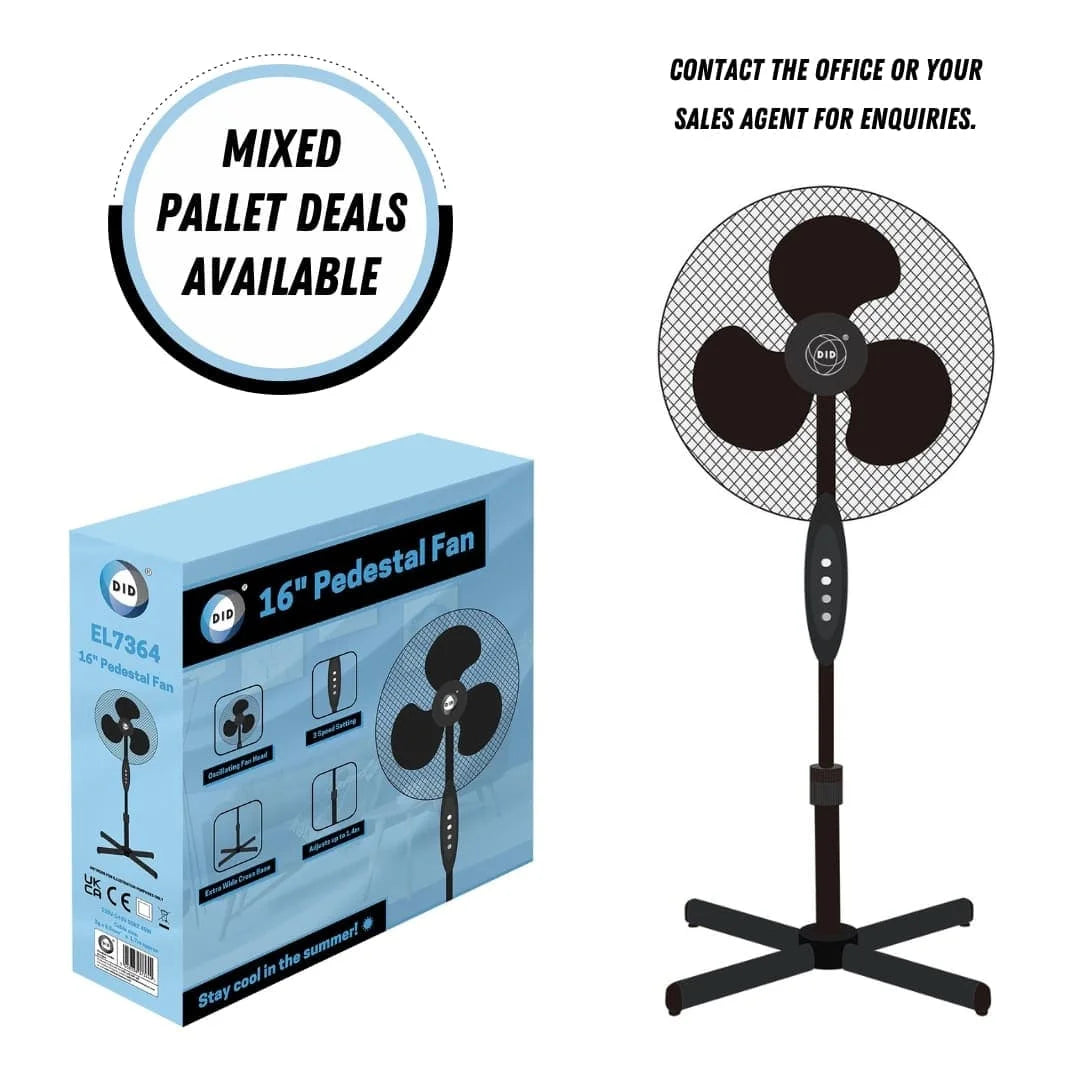 DID Pedestal Fan 16" Cross Base Black 1s