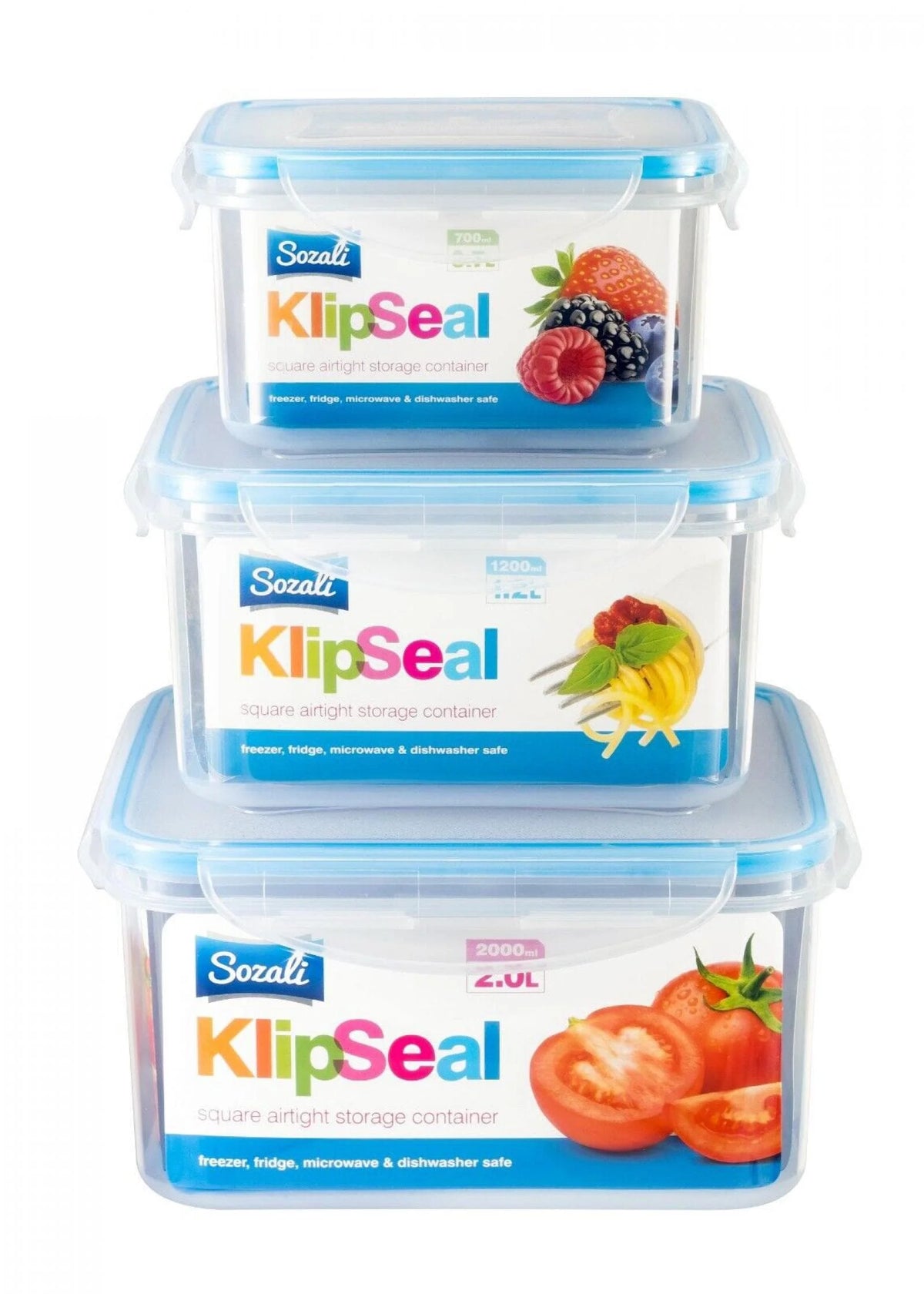 Sozali 3pk KlipSeal Container Set 2.0 1.2 0.7Ltrs
