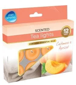 Pan Aroma Tea Light Candles - Cashmere & Apricot 12pk