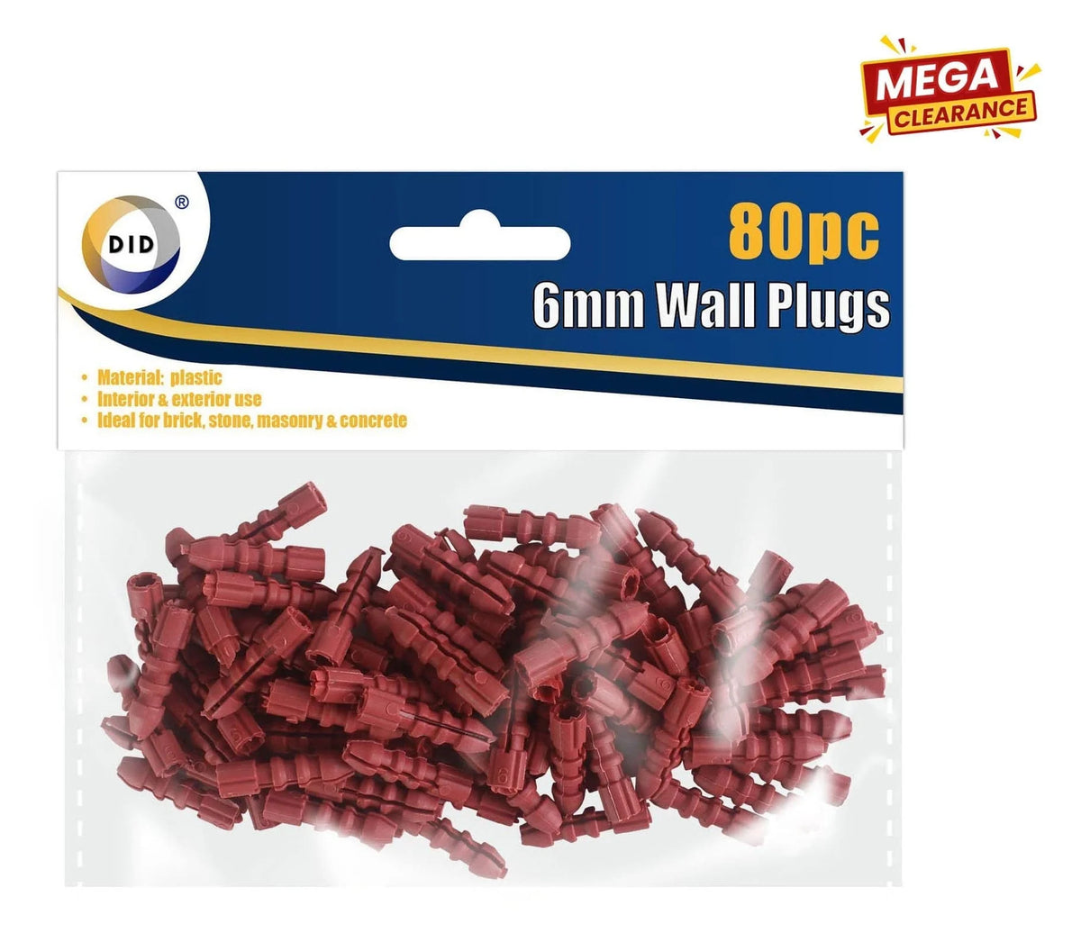 DiD 80pc Wall Plugs 6mm 80pcs