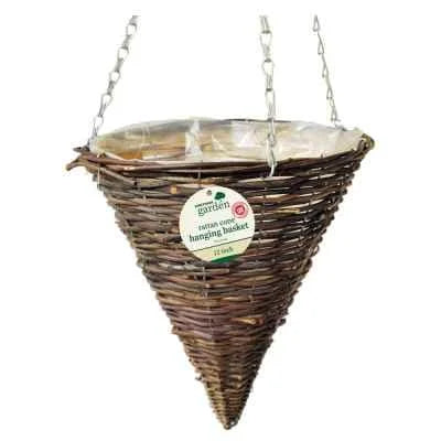 KF Dark Rattan Cone Hanging Basket 12inch 1s