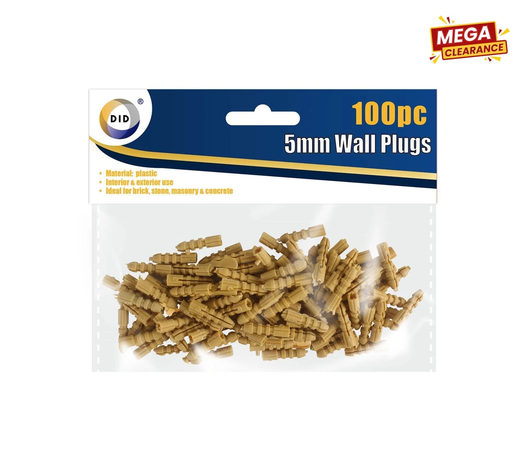 DiD 100pc Wall Plugs 5mm 100pcs